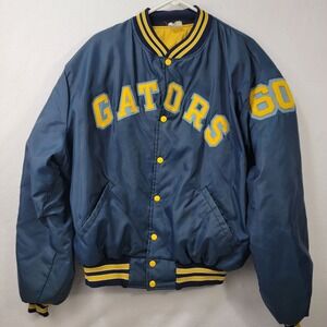 Vintage Howe Gators 60 Bomber Varsity Jacket XL Satin  Blue Yellow 90's Made USA